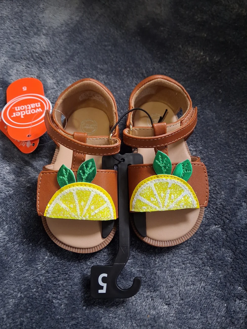NWT Wonder Nation Lemon Glitter Sandals Brown/Yellow/Green Girls 5